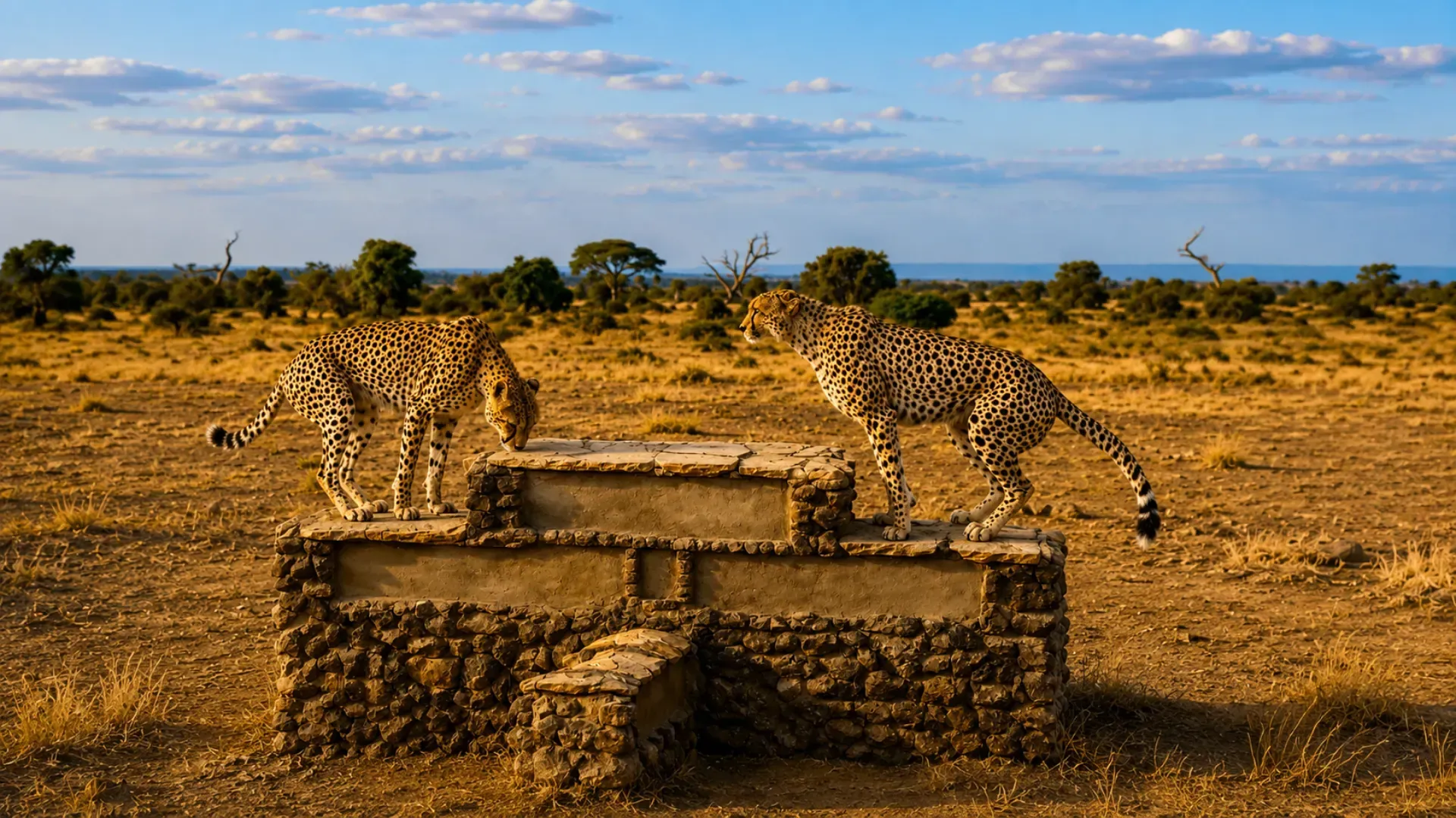 Cheetahs at a waterhole, Amboseli