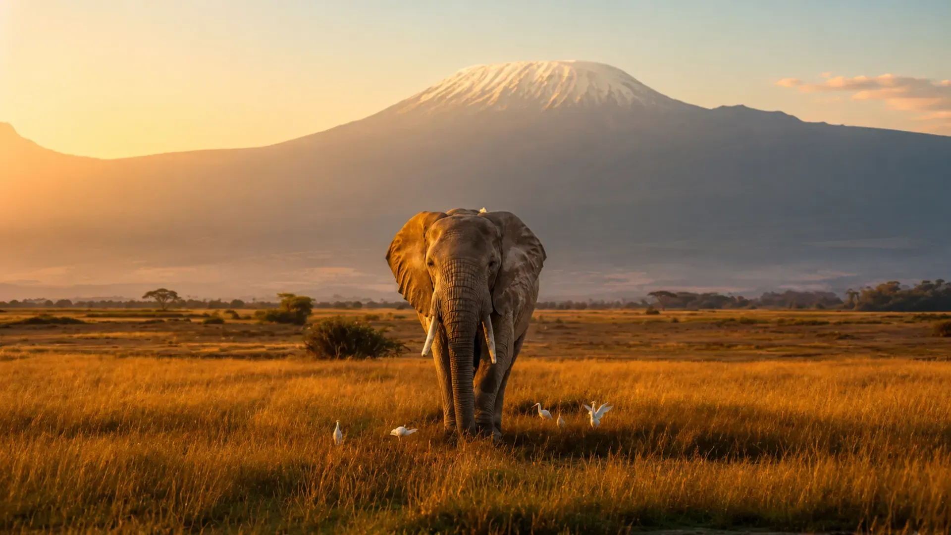 Elephants walking toward Kilimanjaro, Amboseli