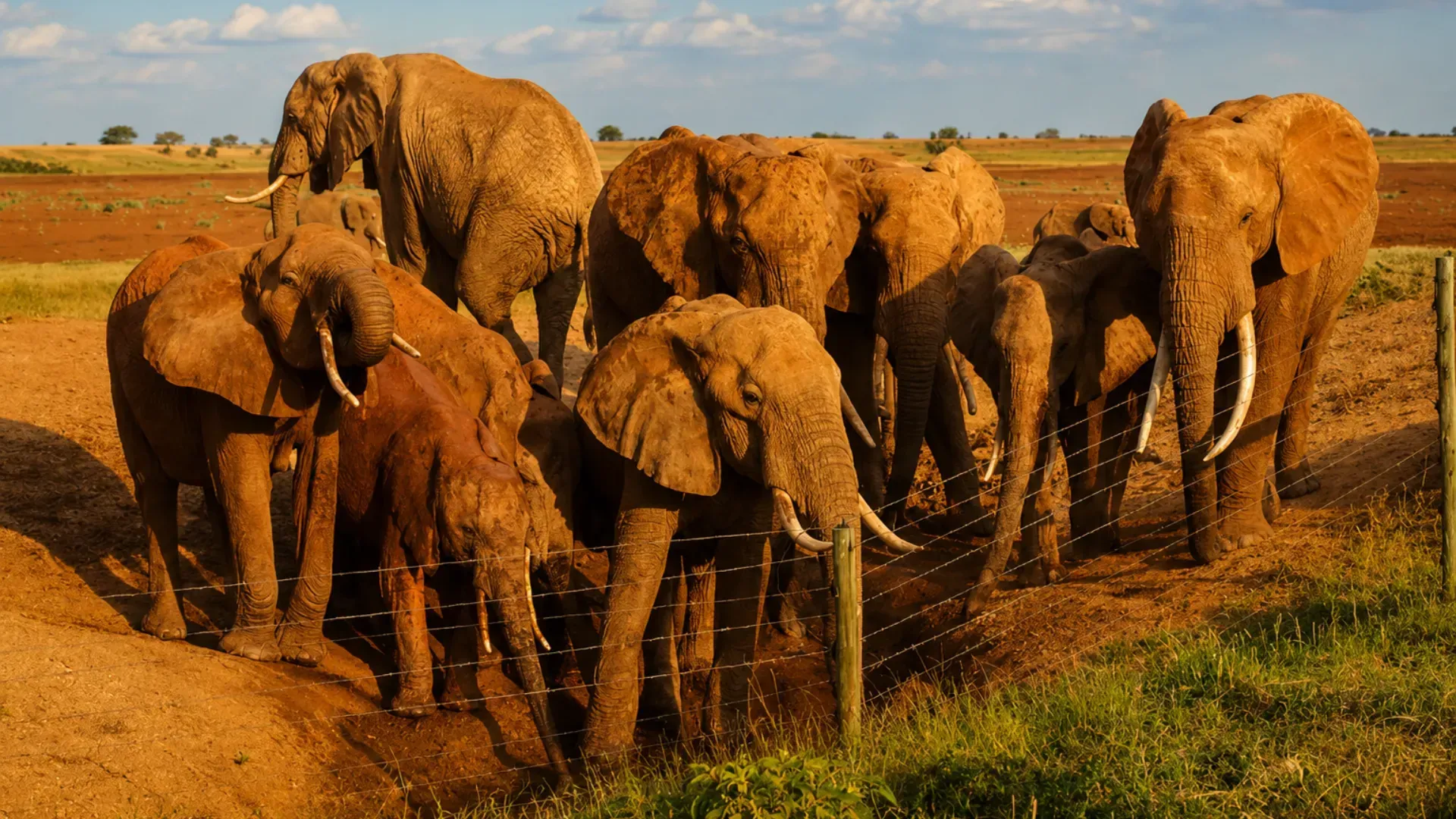 Tsavo East — red dust elephants near the river