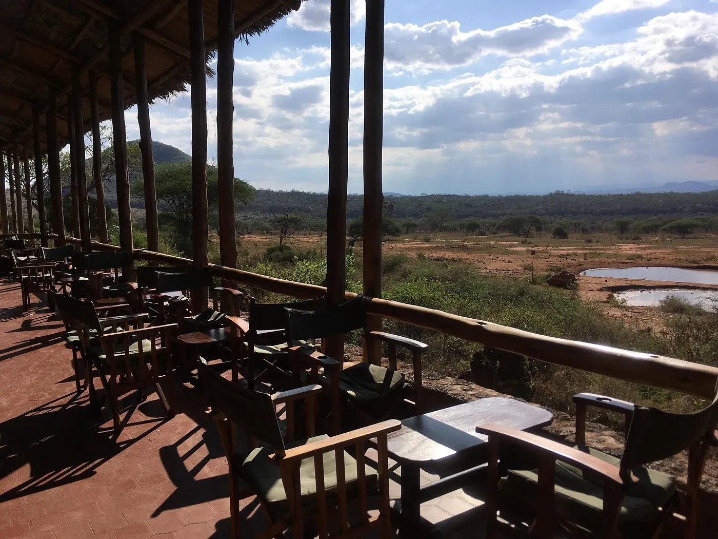 Kilaguni Serena Safari Lodge — waterhole with elephant and zebra