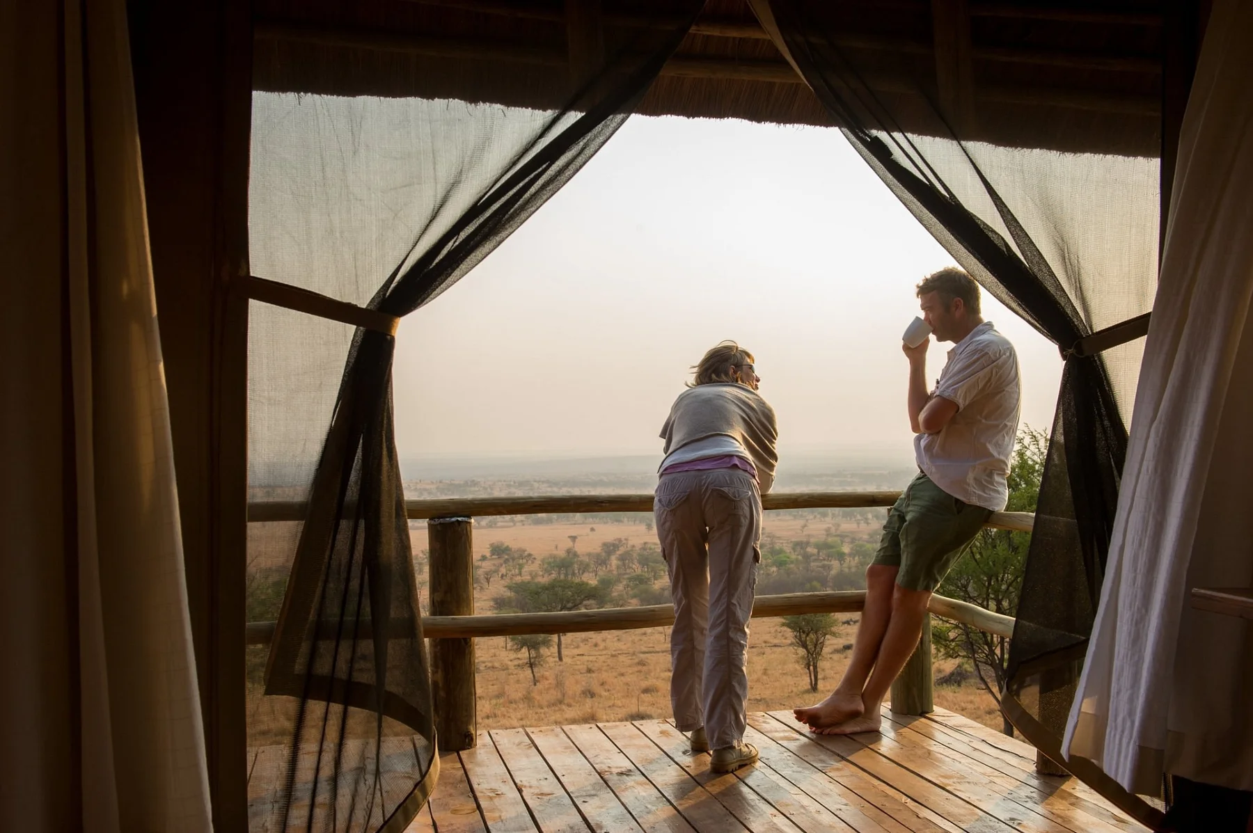 Kubu Kubu Tented Lodge — morning coffee on the tent balcony