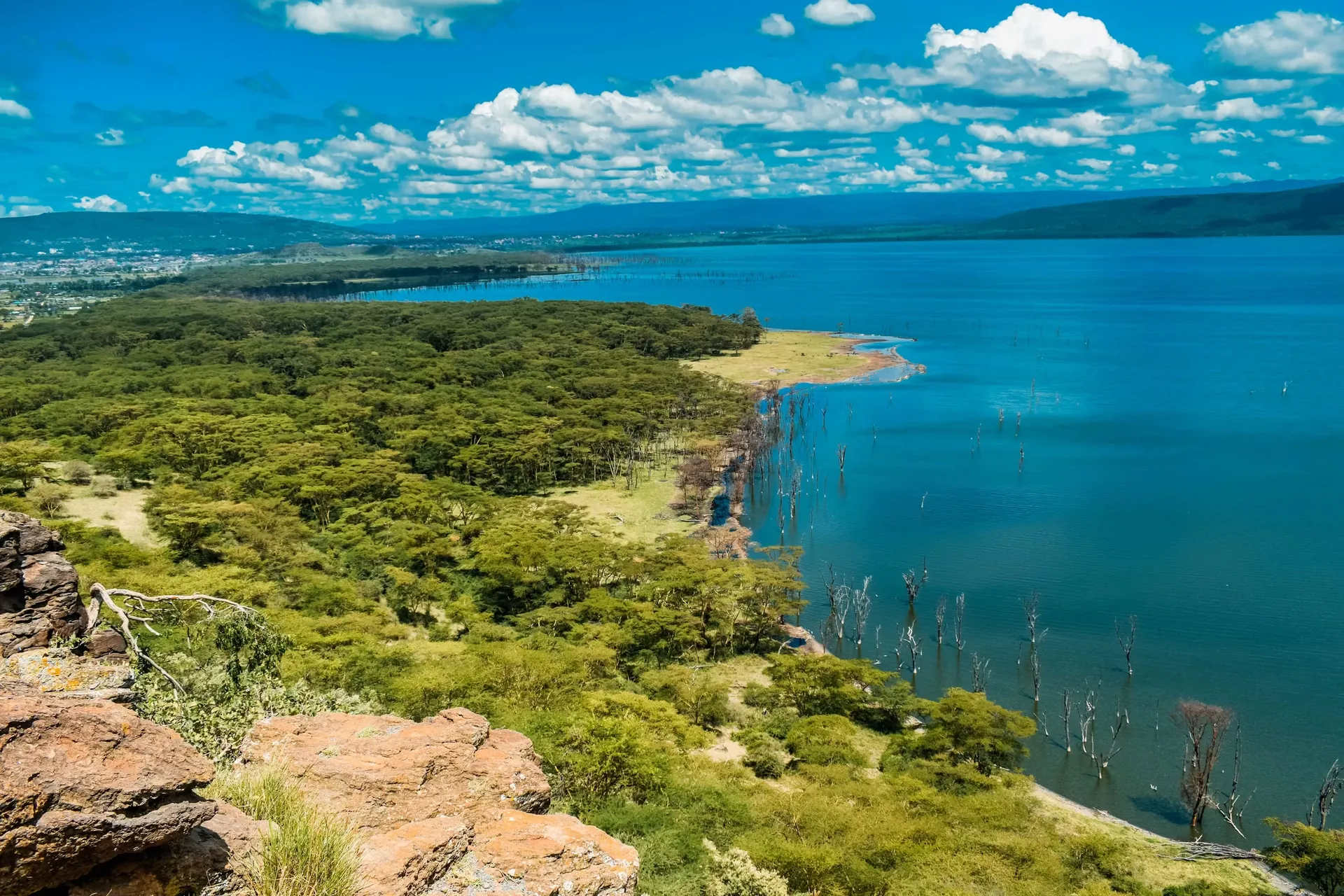 Lake Nakuru — aerial view of the Rift Valley lake