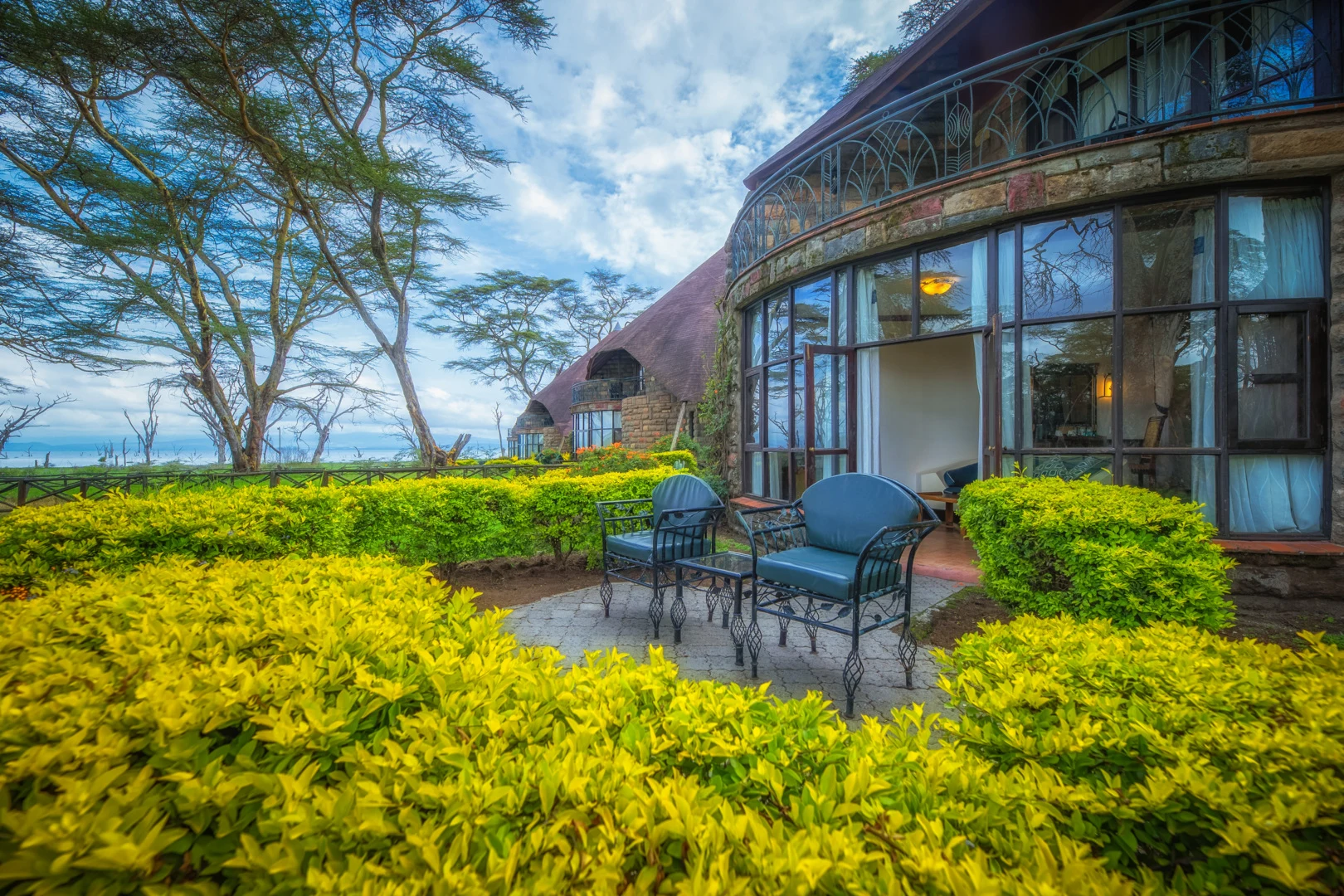 Lake Naivasha Sopa Lodge — private patio overlooking the lake