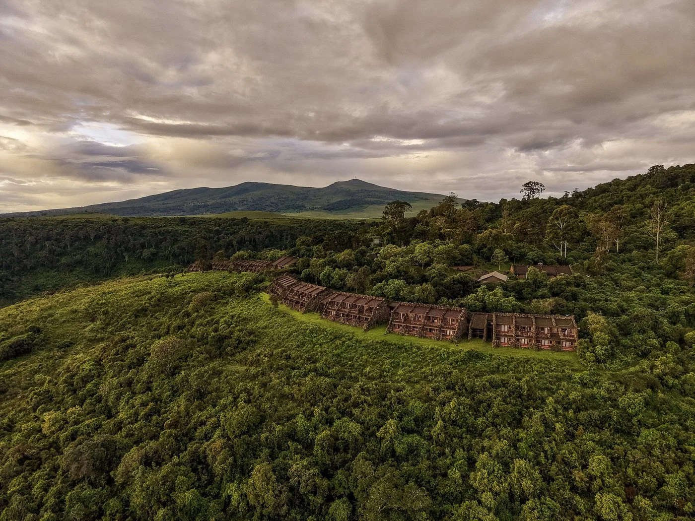 Ngorongoro Serena Safari Lodge — aerial view on the crater rim