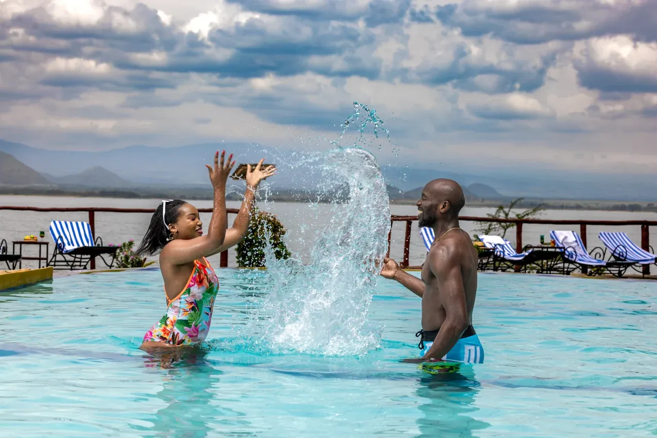 Lake Elementaita Sentrim Lodge — guests at the pool