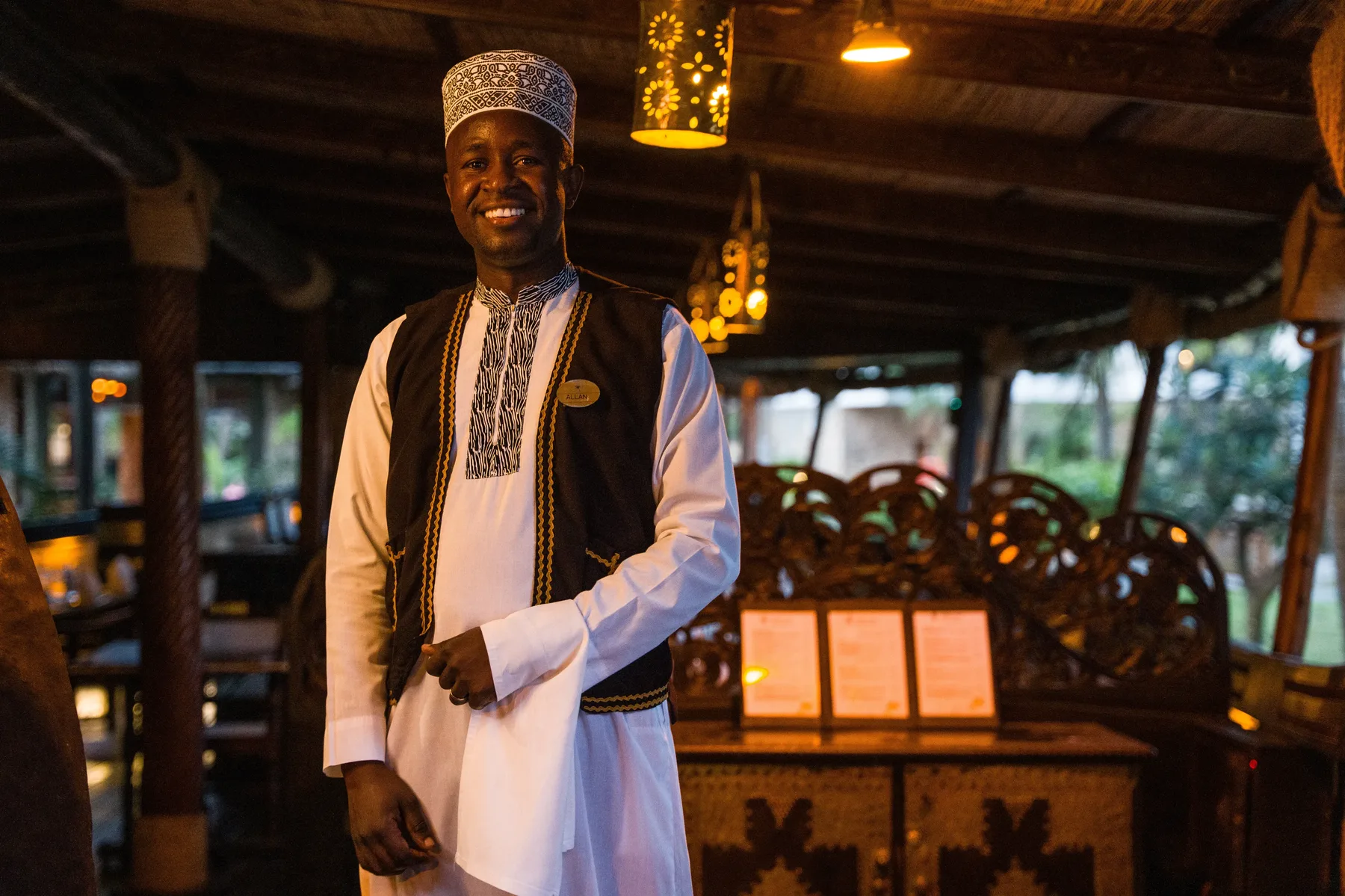Severin Sea Lodge — a member of staff in traditional Swahili dress