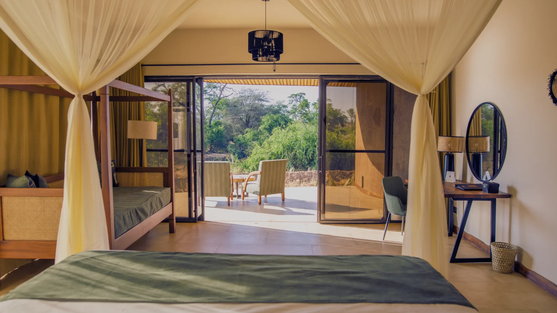Canopy bed with views over the bush, Soroi Samburu Lodge