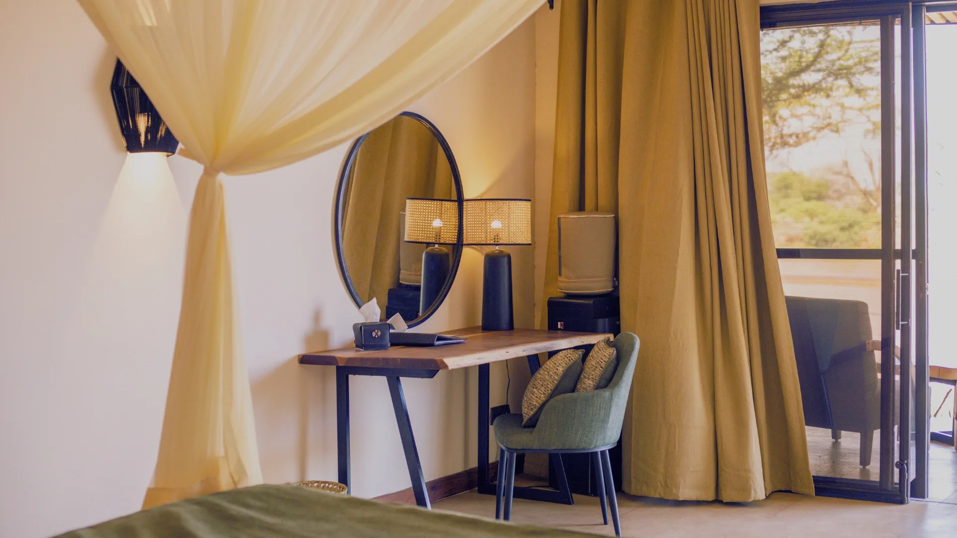 Guest room desk and mirror, Soroi Samburu Lodge